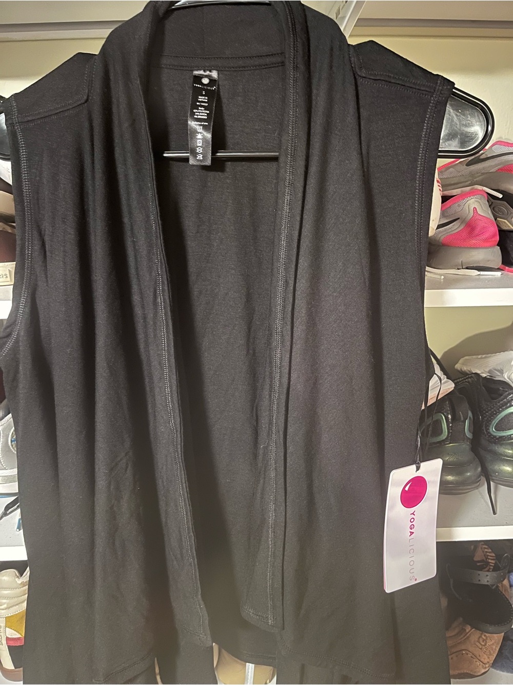 Yogalicious Black Sleeveless Open Front Draped Cardigan Tunic